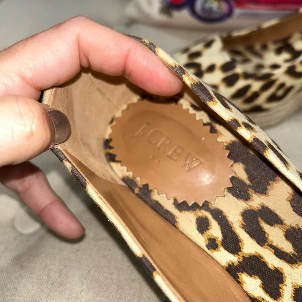 J.Crew Women'S Seville Brown/Beige Leopard Canvas Espadrille Wedges Shoes - Picture 9 of 12